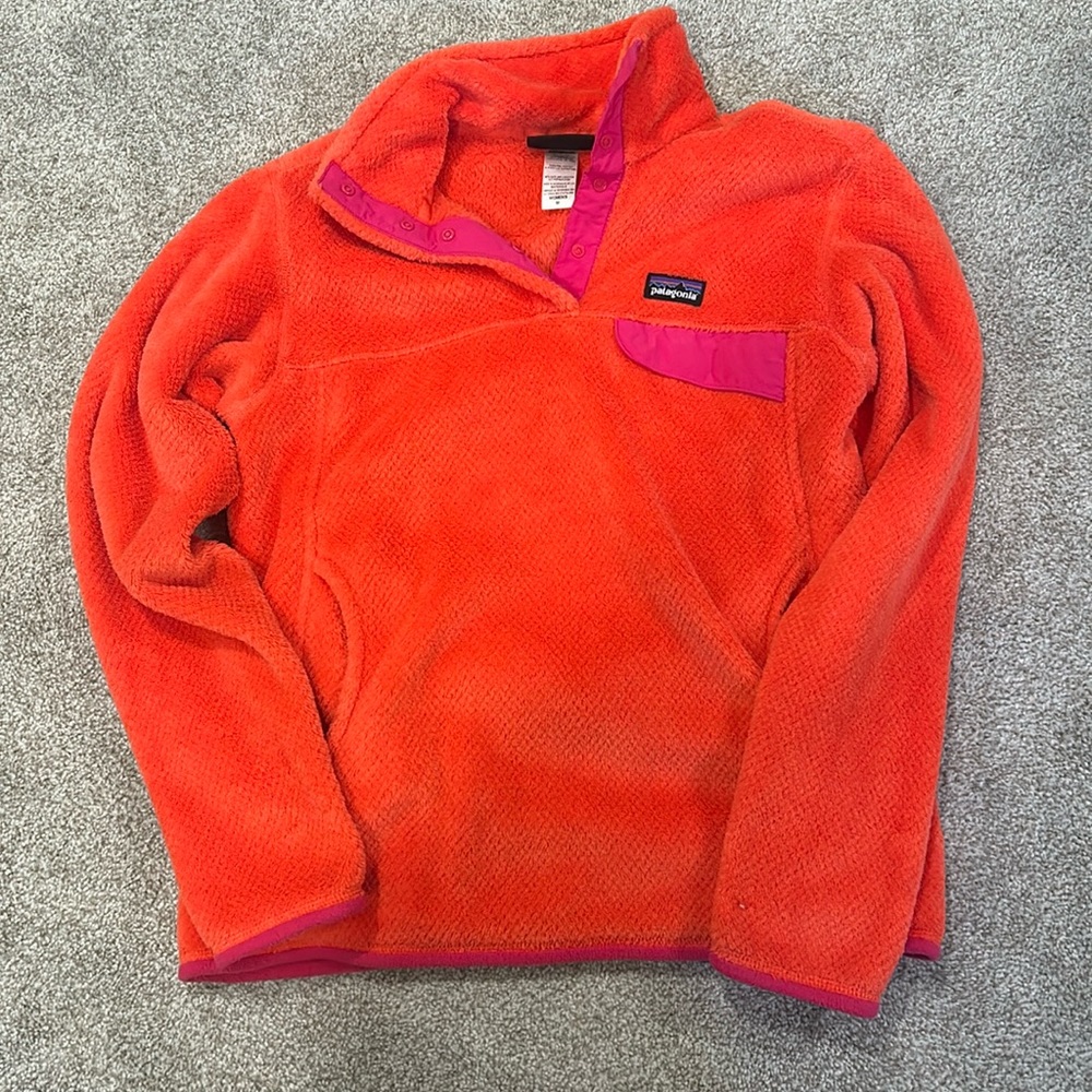 Patagonia Women Re-tool Snap Neck Fleece Sweater Pullover Orange & Pink Size: M